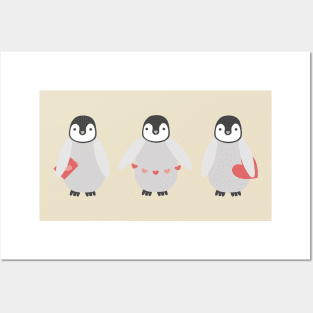 Valentine Penguins (Pink Background) Posters and Art